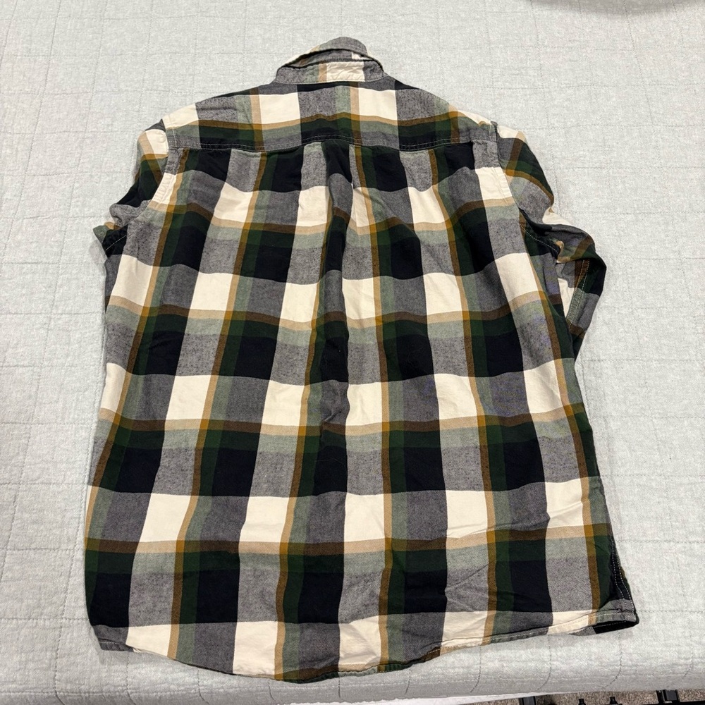 Eddie Bauer Men's Relaxed Fit Button Down Flannel Shirt Black Green Yellow Med - Picture 4 of 4